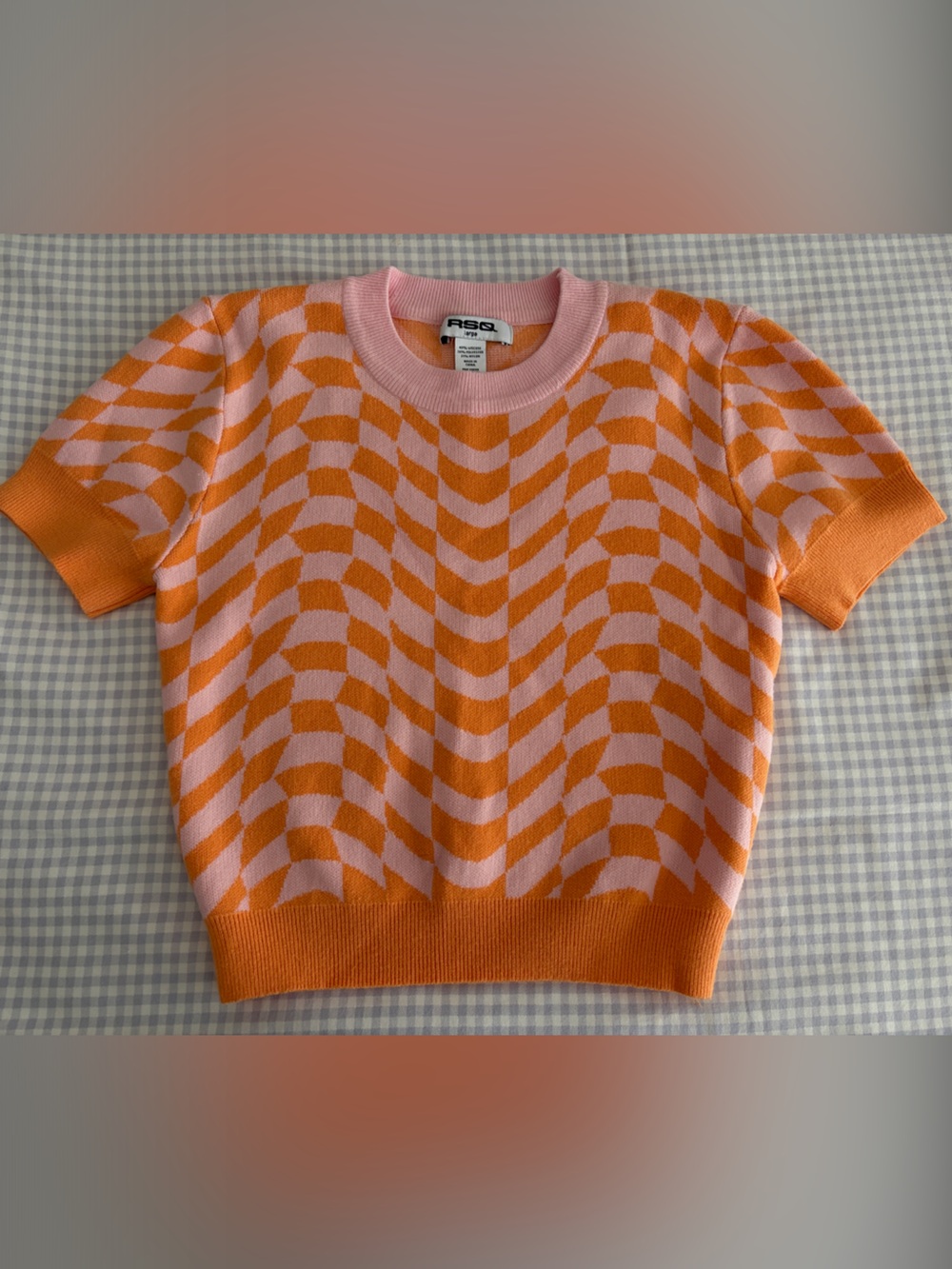 RSQ Orange & Pink Geometric Knit Top